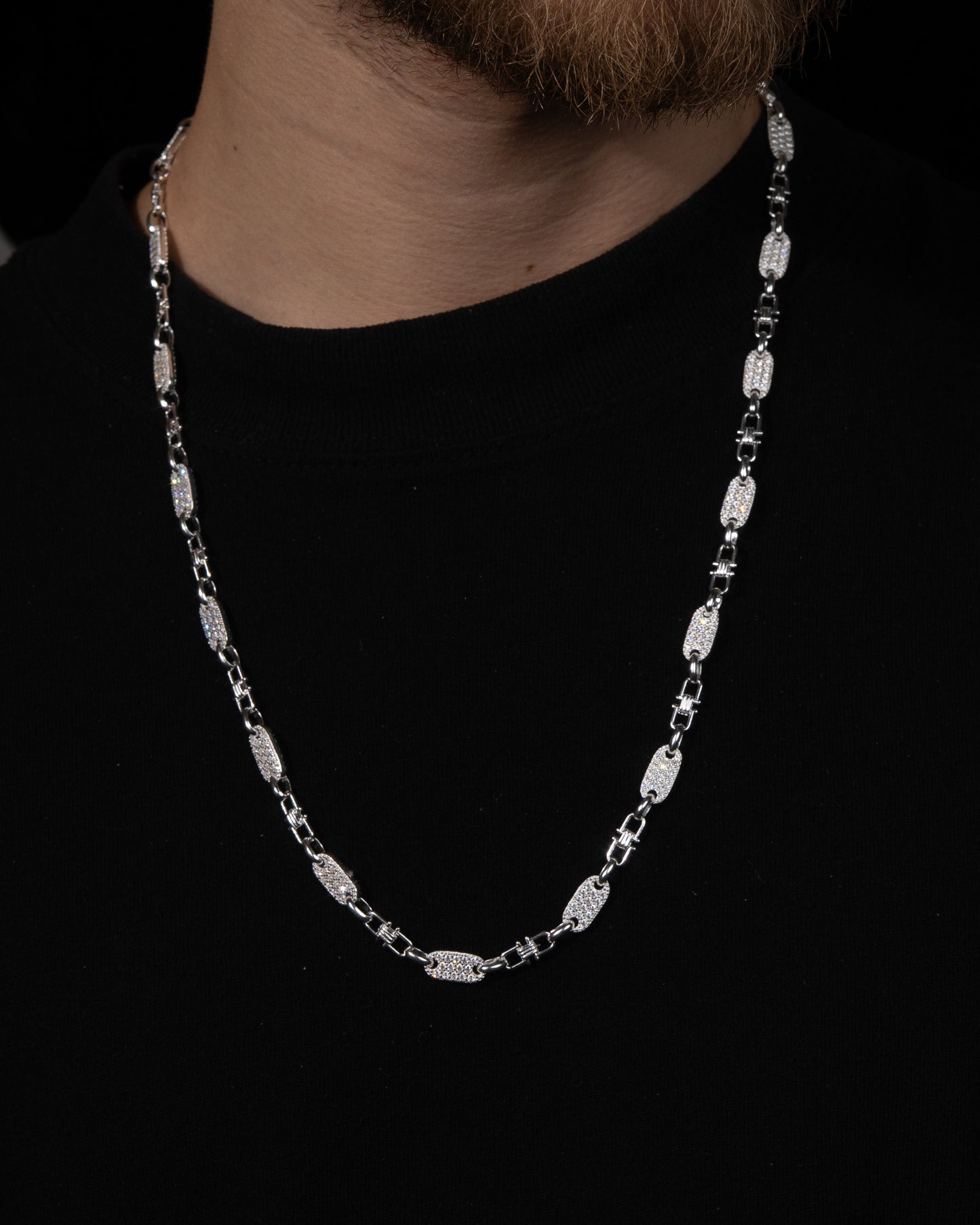 Plattenkette Halsband Med Diamanter 6mm - 925 Silver